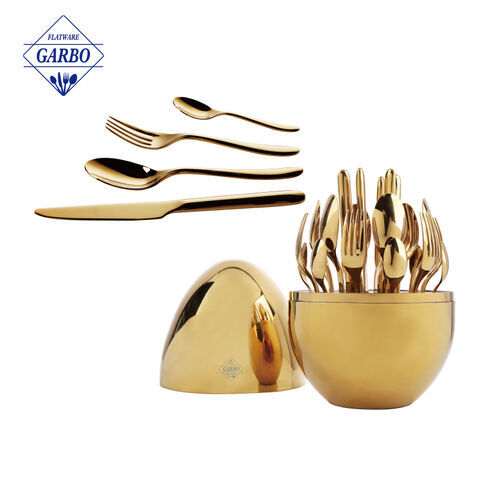 Wholesale Dinnerware Cutlery Set Mirror Polish Flatware Set with Egg Shape Storage 