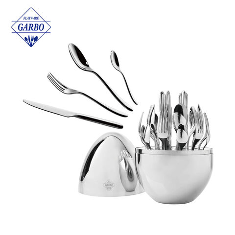 Wholesale Dinnerware Cutlery Set Mirror Polish Flatware Set with Egg Shape Storage 