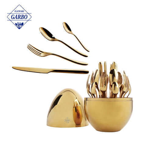 Wholesale Dinnerware Cutlery Set Mirror Polish Flatware Set with Egg Shape Storage 