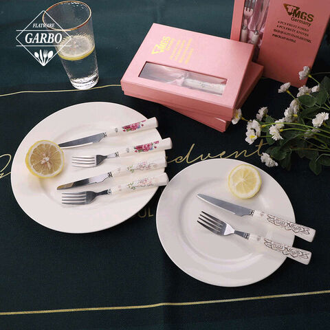 High-end Luxury Gift Box Pack Flower Ceramic Handle Silverware Flatware Sets