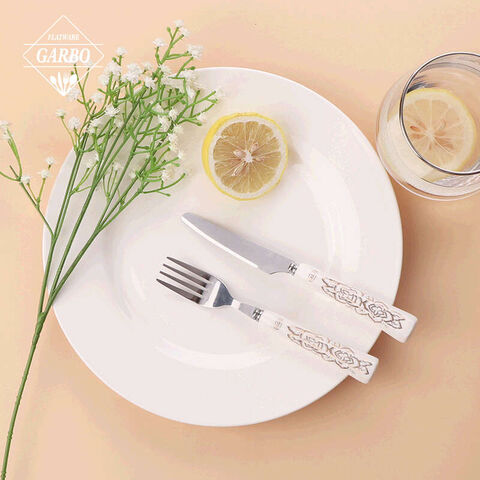 Best Selling Flower Designed Ceramic Handle Stainless Steel Silverware Sets