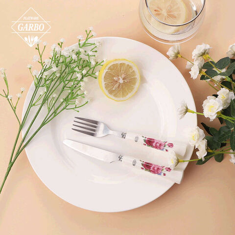 Best Selling Flower Designed Ceramic Handle Stainless Steel Silverware Sets