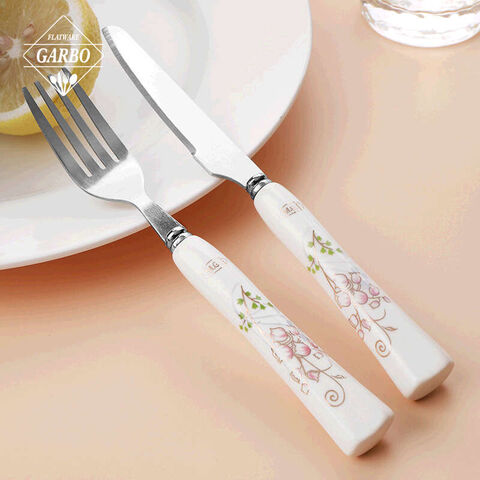 Best Selling Flower Designed Ceramic Handle Stainless Steel Silverware Sets