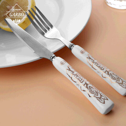 Creative Golden Luxury Rose Designed Ceramic Handle Stainless Steel Silverware Sets