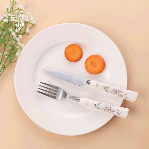 Customized Logo Flower Decal Elegant Ceramic Handle Stainless Steel Silverware Flatware Sets