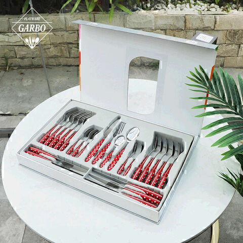 24pcs Set Modern Design Flatware Set Plastic Handle PV Packing Cutlery Set