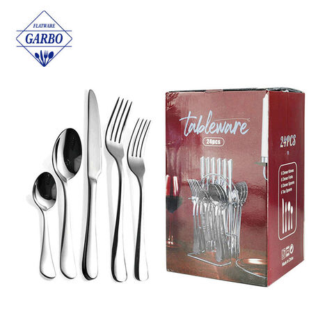 18/10 silverware set classic 24 pieces metal stainless steel flatware set with iron shelf 