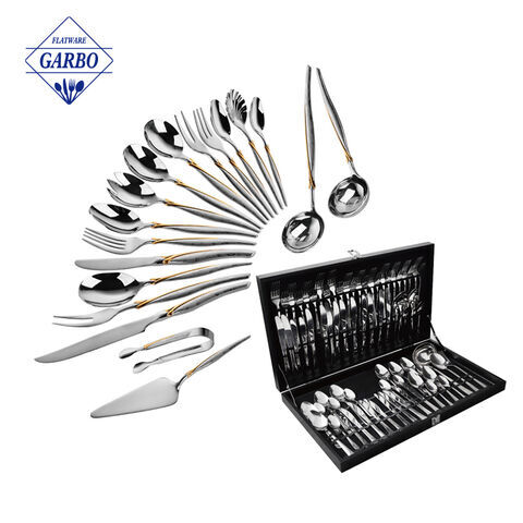 18/10 silverware set klasik 24 buah logam stainless steel sendok garpu set dengan rak besi