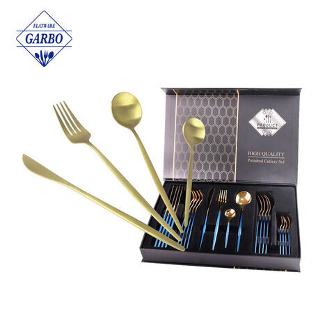 18/10 silverware set klasik 24 buah logam stainless steel sendok garpu set dengan rak besi