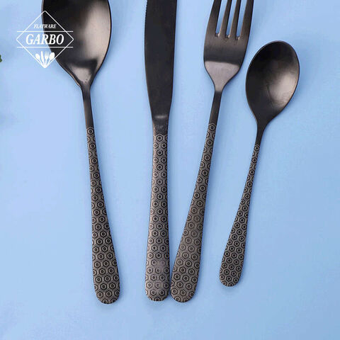 Modern Design Electroplating Black Color Customized Food Contact Safe Cutlery Set 