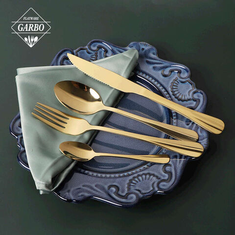 Ginintuang Salamin Pinakintab na Mataas na Kalidad na Stainless Steel 24PCS Flatware Sets