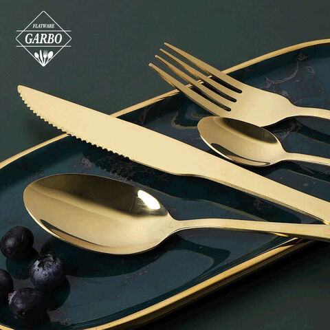 Ginintuang Salamin Pinakintab na Mataas na Kalidad na Stainless Steel 24PCS Flatware Sets