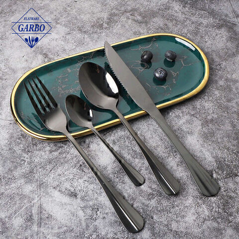 24PCS Minimalist Style E-plating Black Stainless Steel Silverware Flatware Sets