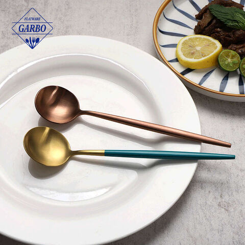 哑光金色勺子套装 7.8 英寸不锈钢缎面晚餐勺子，金色银器餐具勺子 6 件套可用洗碗机清洗