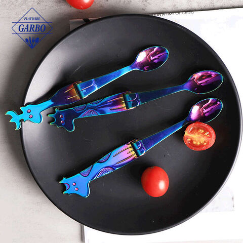 Blue small spoon set giraffe dessert spoon set custom stainless steel tea spoon