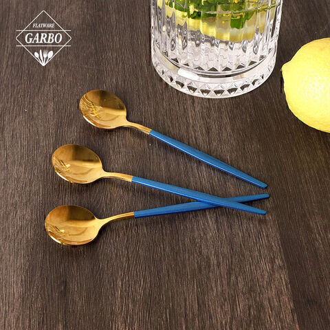 Korean new gold spoon set metal vintage stainless steel soup spoon set 