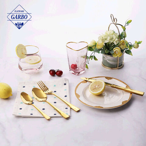 high end golden color ion plated flatware set para sa gamit sa kusina