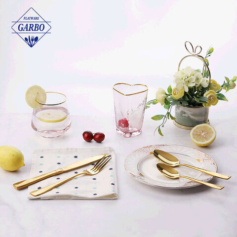 high end golden color ion plated flatware set for kitchen use