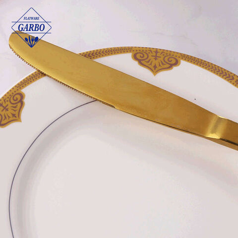 high end golden color ion plated flatware set for kitchen use