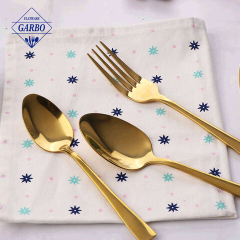 high end golden color ion plated flatware set for kitchen use