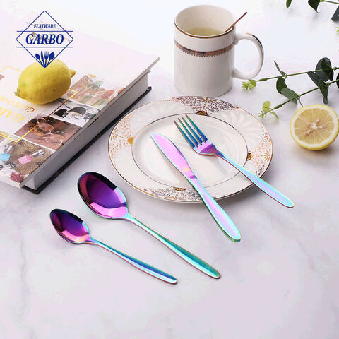 warna pelangi kualitas tinggi sendok garpu warna-warni set sendok garpu cermin polandia