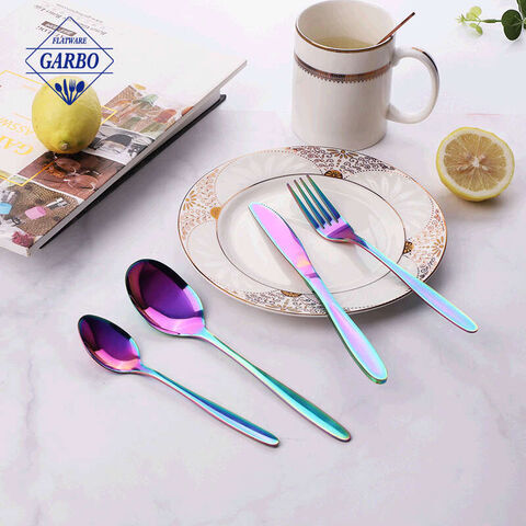 rainbow color high quality flatware colorful mirror polish cutlery set