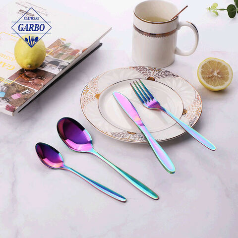 kulay ng bahaghari mataas na kalidad na flatware makulay na mirror polish cutlery set