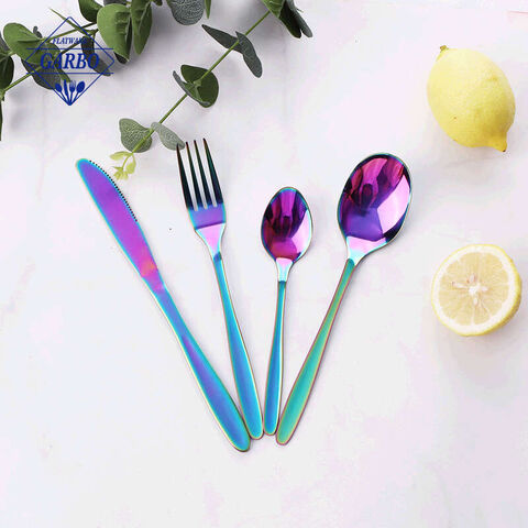 rainbow color high quality flatware colorful mirror polish cutlery set