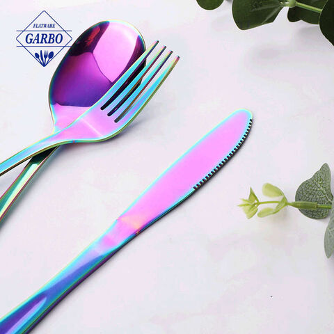 rainbow color high quality flatware colorful mirror polish cutlery set