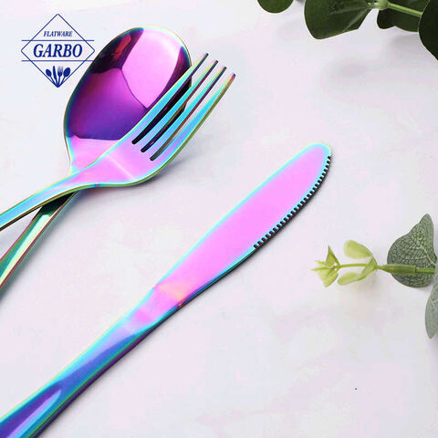 kulay ng bahaghari mataas na kalidad na flatware makulay na mirror polish cutlery set