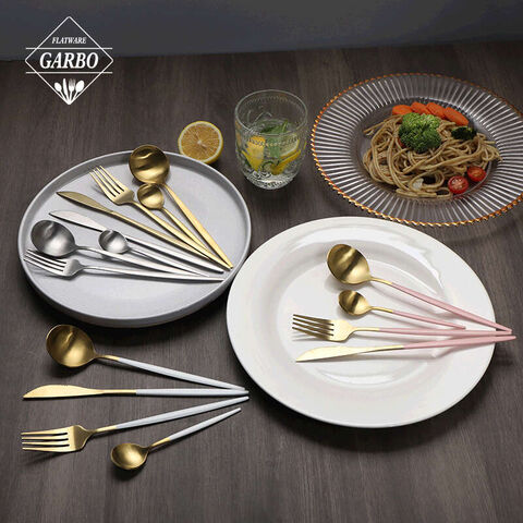 elegant Portugal style flatware pink golden stainless steel cutlery set