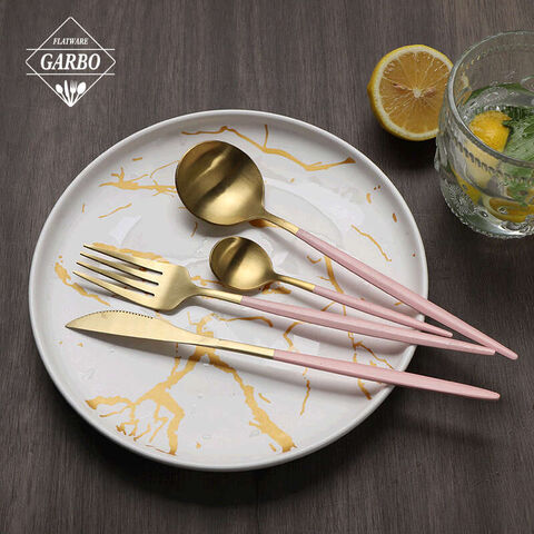 elegant Portugal style flatware pink golden stainless steel cutlery set
