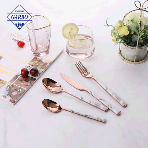 430 set sendok garpu stainless steel dengan pegangan marmer plastik