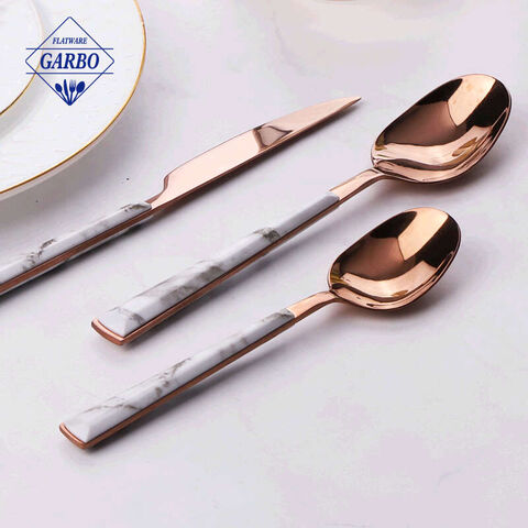 430 set sendok garpu stainless steel dengan pegangan marmer plastik