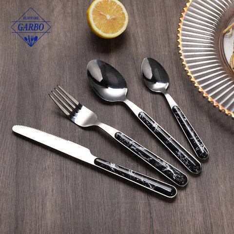 20 Pieces Stainless Steel Silverware Set of 4 Flatware Tableware Cutlery Utensils Modern Black Marble eating utensils Mirror Polished for kitchen Home/Restaurant