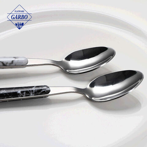 20 Buah Stainless Steel Perak Set 4 Sendok Garpu Peralatan Makan Sendok Garpu Peralatan Modern Marmer Hitam Peralatan Makan Cermin Dipoles untuk Dapur Rumah/Restoran