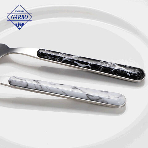 20 Buah Stainless Steel Perak Set 4 Sendok Garpu Peralatan Makan Sendok Garpu Peralatan Modern Marmer Hitam Peralatan Makan Cermin Dipoles untuk Dapur Rumah/Restoran