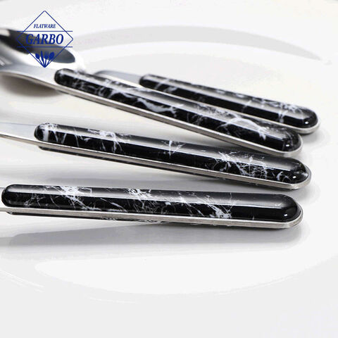 20 Buah Stainless Steel Perak Set 4 Sendok Garpu Peralatan Makan Sendok Garpu Peralatan Modern Marmer Hitam Peralatan Makan Cermin Dipoles untuk Dapur Rumah/Restoran