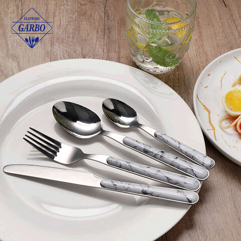 24-Piece Flatware Set Stainless Steel Cutlery Serbisyo para sa 6 Kasama ang Fork Spoon Knife Tableware Mirror Pinakintab na may hawakan ng marmol