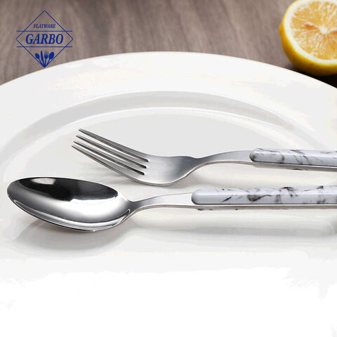 24-Piece Sendok Garpu Set Stainless Steel Sendok Garpu Layanan untuk 6 Termasuk Sendok Garpu Pisau Peralatan Makan Cermin Dipoles dengan pegangan marmer