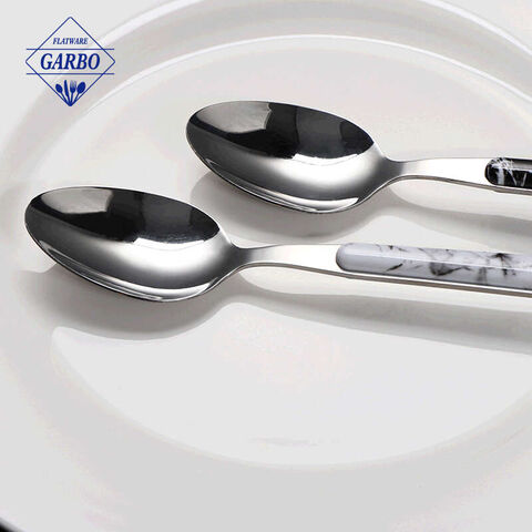 24-Piece Sendok Garpu Set Stainless Steel Sendok Garpu Layanan untuk 6 Termasuk Sendok Garpu Pisau Peralatan Makan Cermin Dipoles dengan pegangan marmer