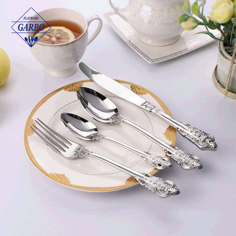 Baroque Style Customized Embossed Handle Stainless Steel Flatware Sets