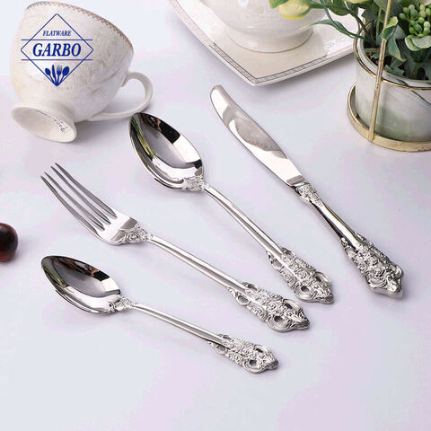 Baroque Style Customized Embossed Handle Stainless Steel Flatware Sets