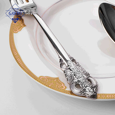 Baroque Style Customized Embossed Handle Stainless Steel Flatware Sets