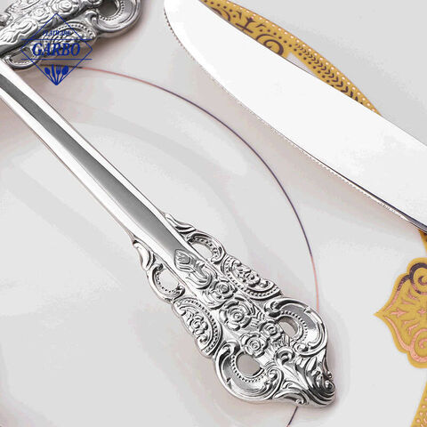 Baroque Style Customized Embossed Handle Stainless Steel Flatware Sets