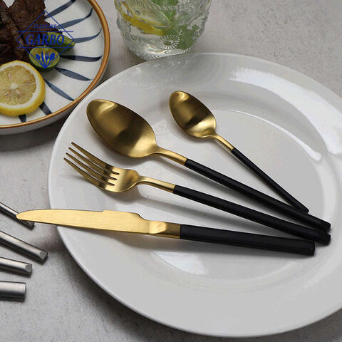 304(18/10) Matte Cutlery Fork And Spoon Set with Black Handle