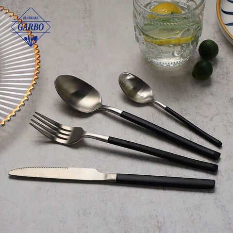 304(18/10) Matte Cutlery Fork And Spoon Set with Black Handle