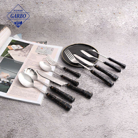 Hot selling reka bentuk marmar seramik pemegang mesin polish pisau garpu set makan malam