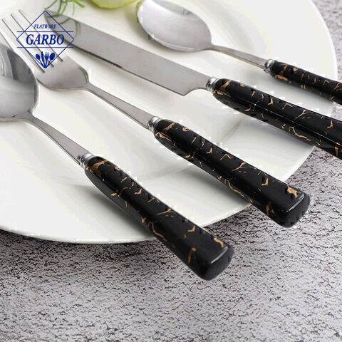 Hot selling marble design ceramic handle machine polish knife fork spoon dinner set