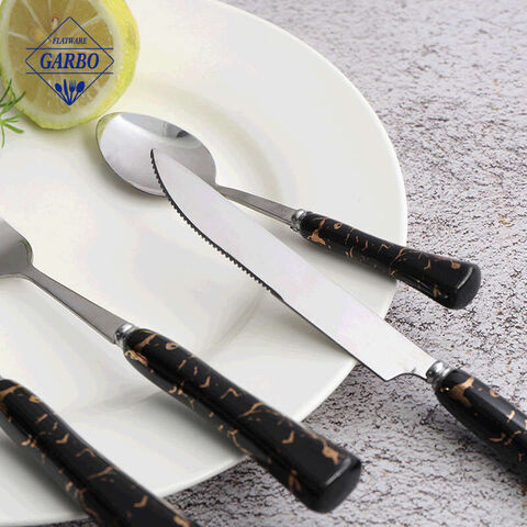 Hot selling marble design ceramic handle machine polish knife fork spoon dinner set